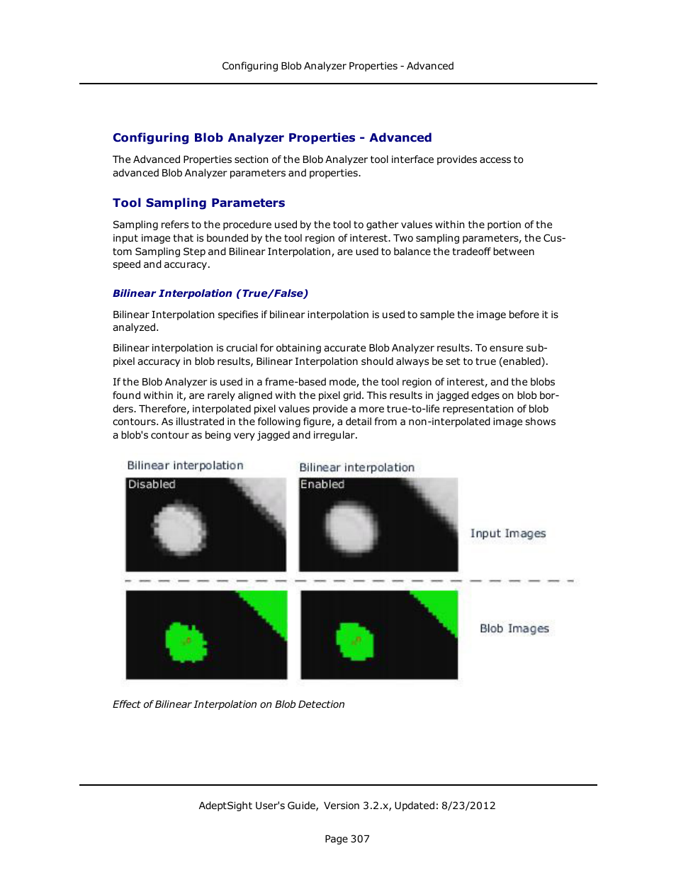 Configuring blob analyzer properties - advanced, Tool sampling parameters | Adept AdeptSight User Guide User Manual | Page 307 / 646