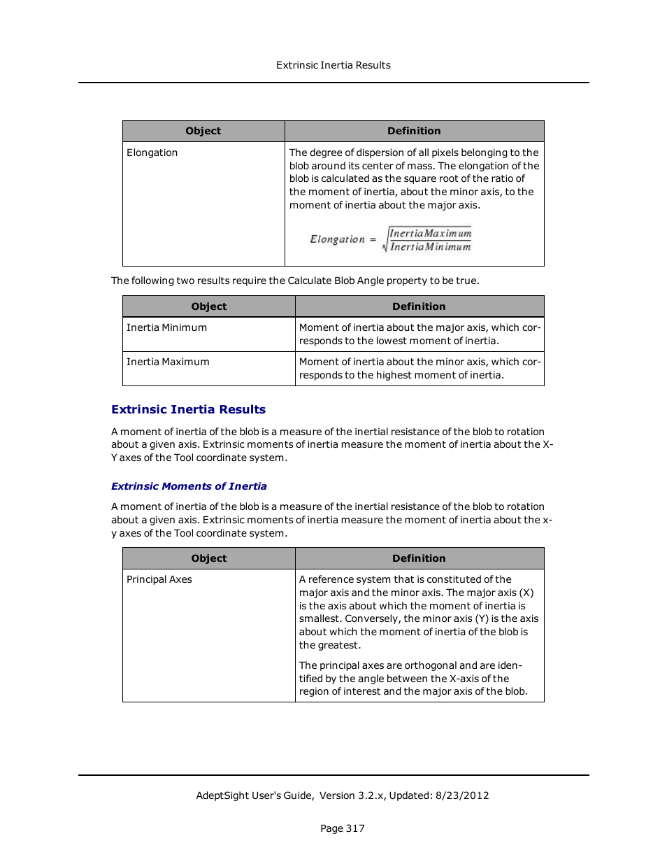 Extrinsic inertia results | Adept AdeptSight User Guide User Manual | Page 317 / 646