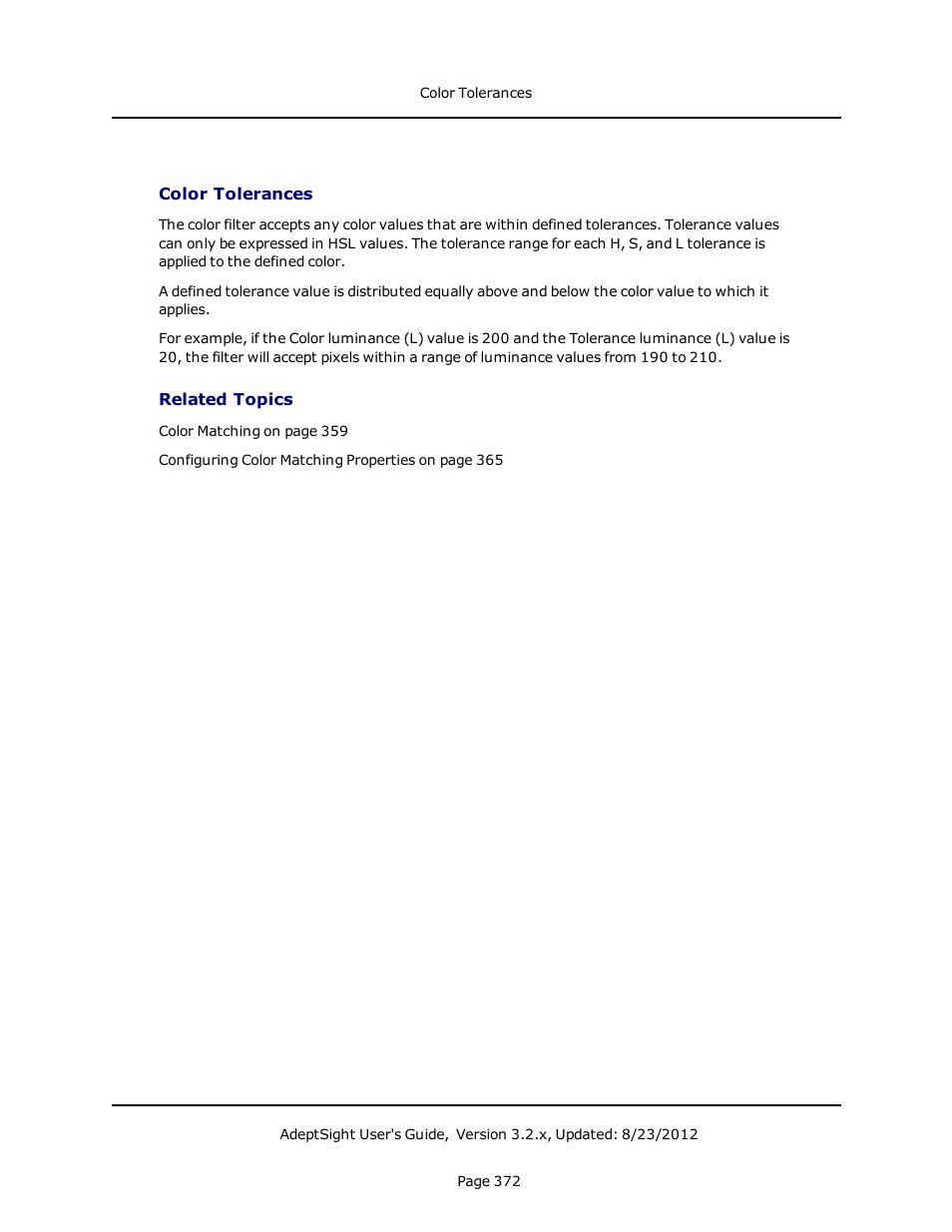 Color tolerances, Related topics | Adept AdeptSight User Guide User Manual | Page 372 / 646