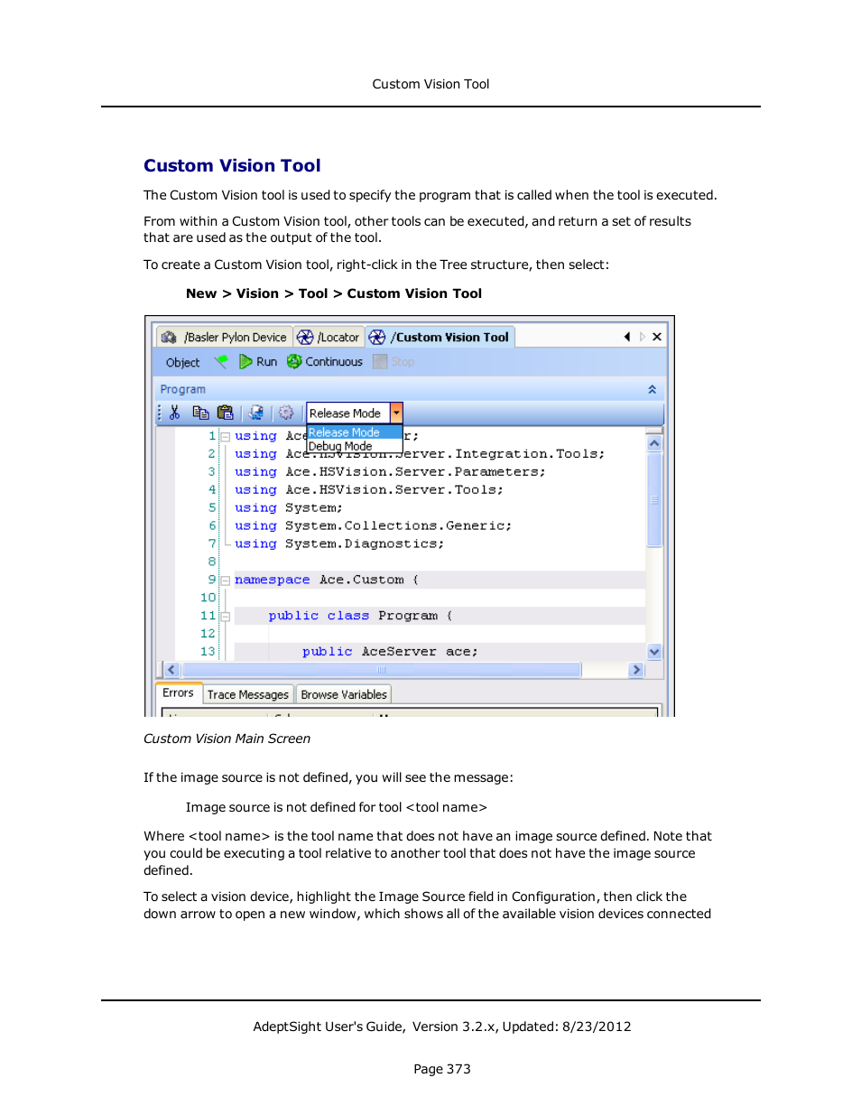 Custom vision tool | Adept AdeptSight User Guide User Manual | Page 373 / 646