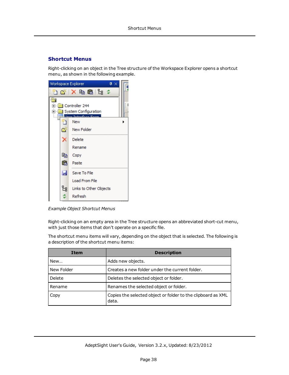 Shortcut menus | Adept AdeptSight User Guide User Manual | Page 38 / 646