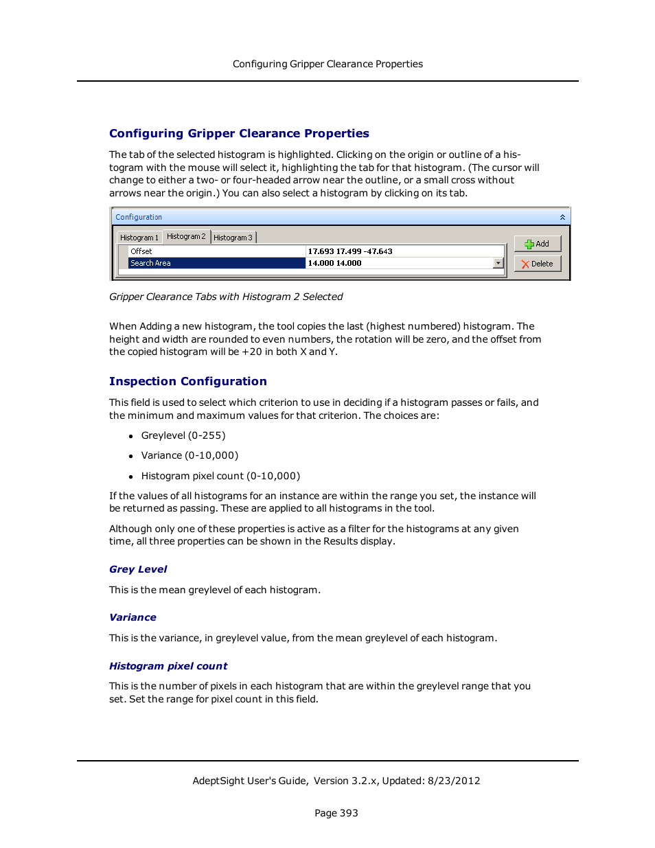 Configuring gripper clearance properties, Inspection configuration | Adept AdeptSight User Guide User Manual | Page 393 / 646