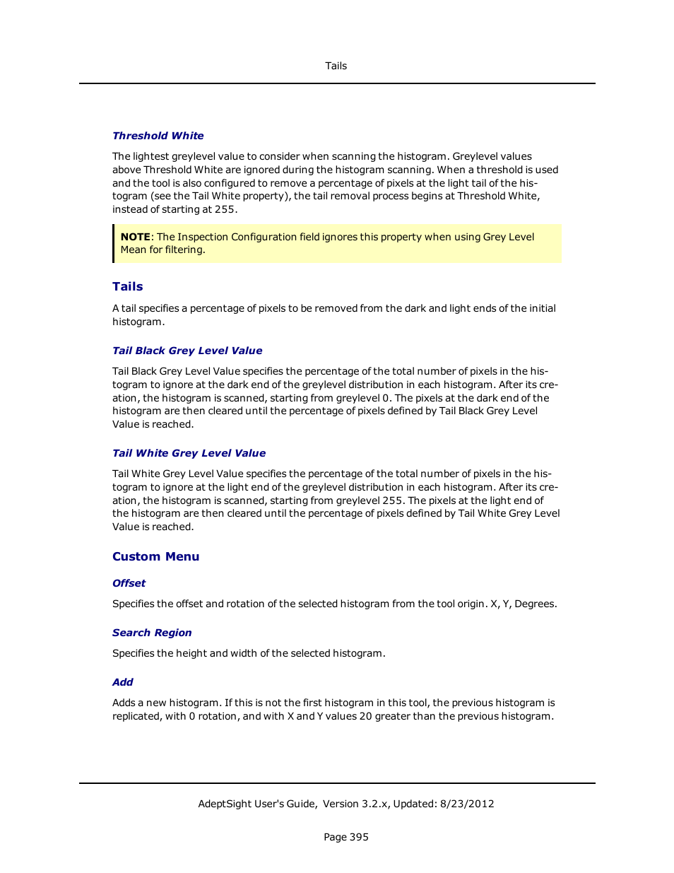 Tails, Custom menu | Adept AdeptSight User Guide User Manual | Page 395 / 646