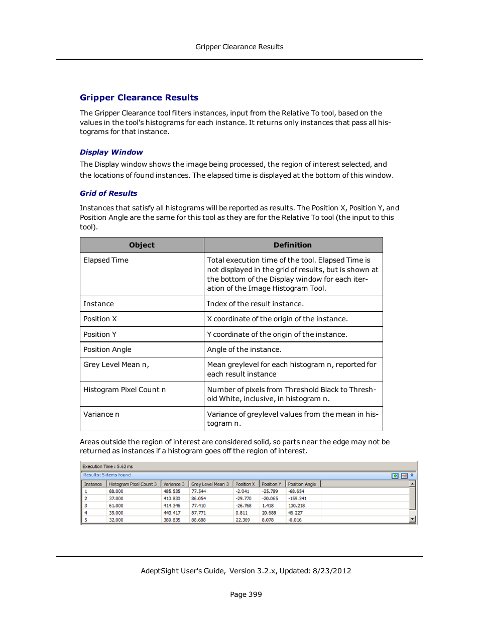 Gripper clearance results | Adept AdeptSight User Guide User Manual | Page 399 / 646