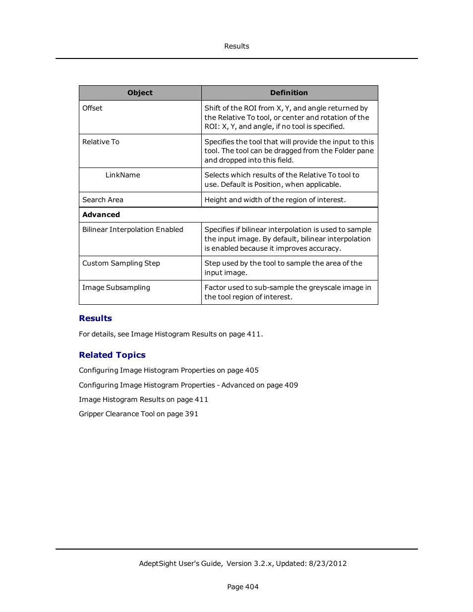 Results, Related topics | Adept AdeptSight User Guide User Manual | Page 404 / 646