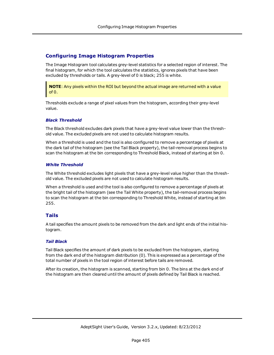 Configuring image histogram properties, Tails | Adept AdeptSight User Guide User Manual | Page 405 / 646