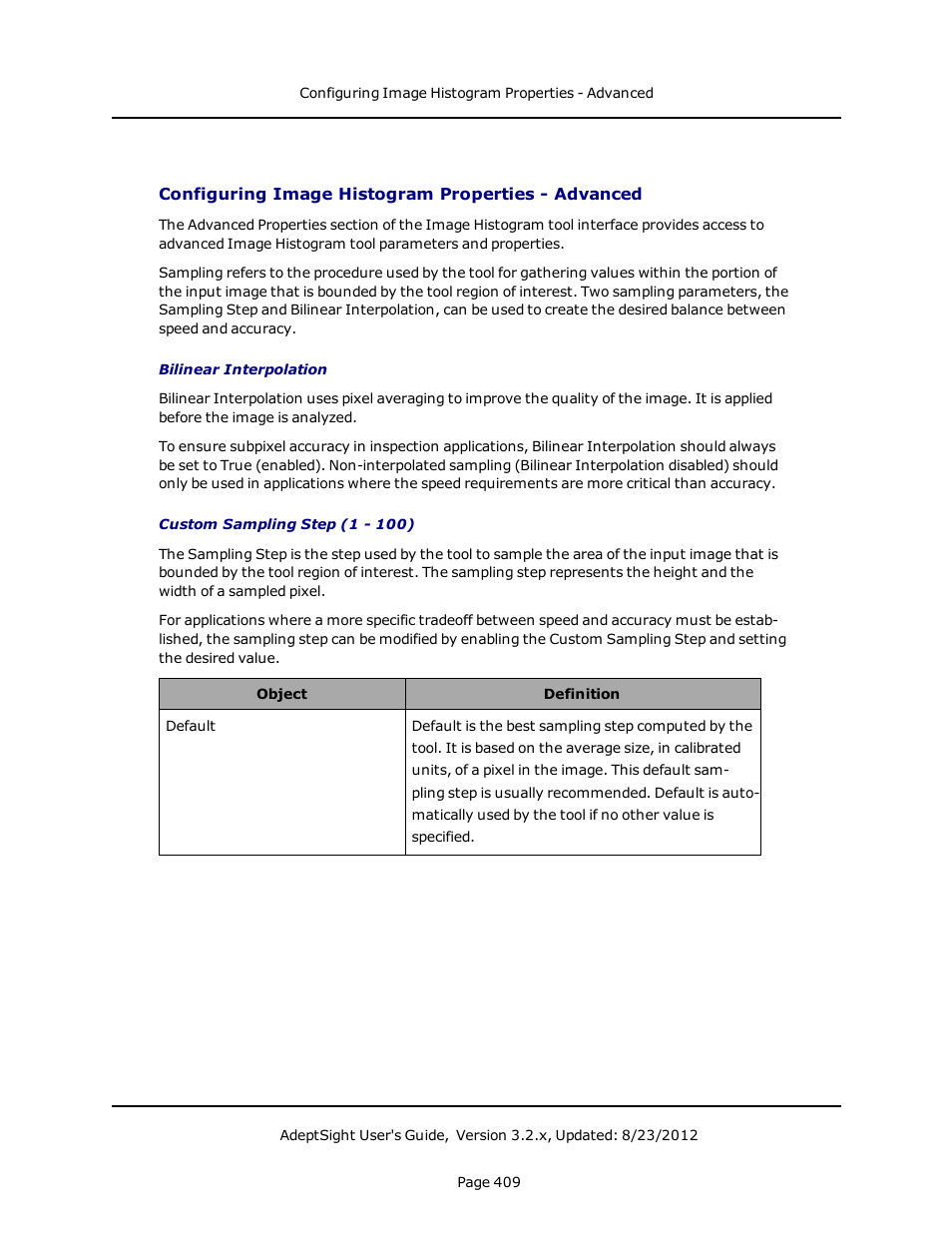 Configuring image histogram properties - advanced | Adept AdeptSight User Guide User Manual | Page 409 / 646