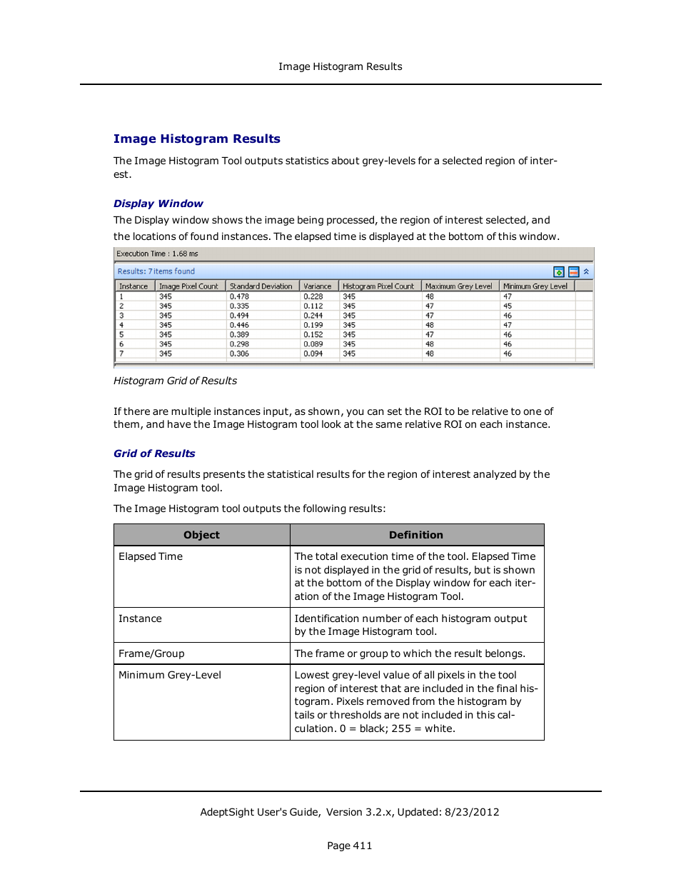 Image histogram results | Adept AdeptSight User Guide User Manual | Page 411 / 646