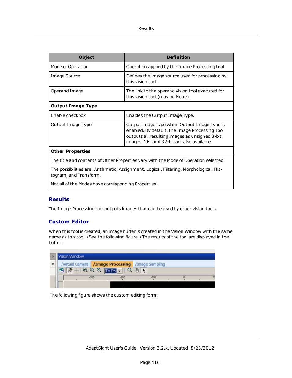 Results, Custom editor | Adept AdeptSight User Guide User Manual | Page 416 / 646