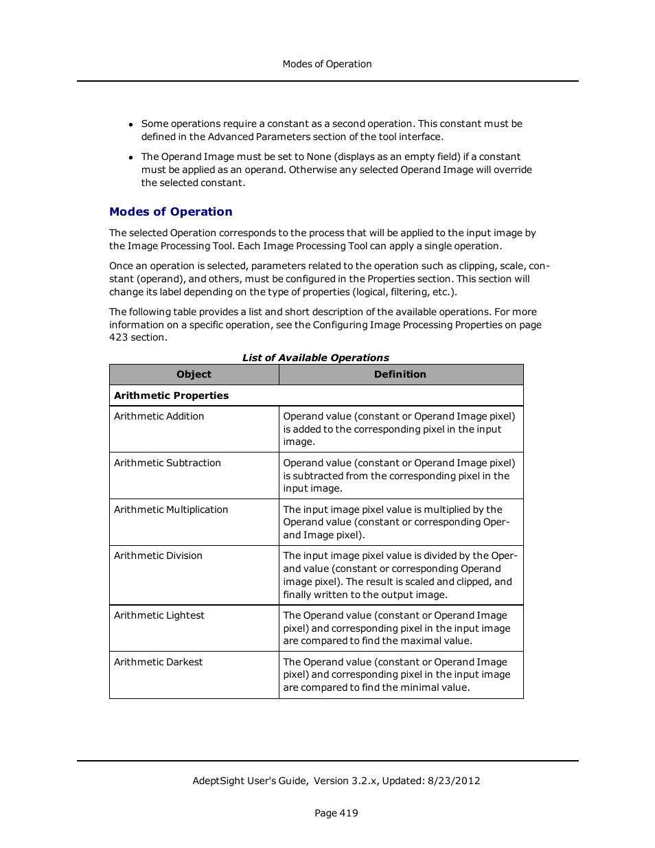 Modes of operation | Adept AdeptSight User Guide User Manual | Page 419 / 646