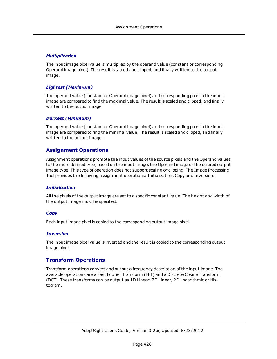 Assignment operations, Transform operations | Adept AdeptSight User Guide User Manual | Page 426 / 646