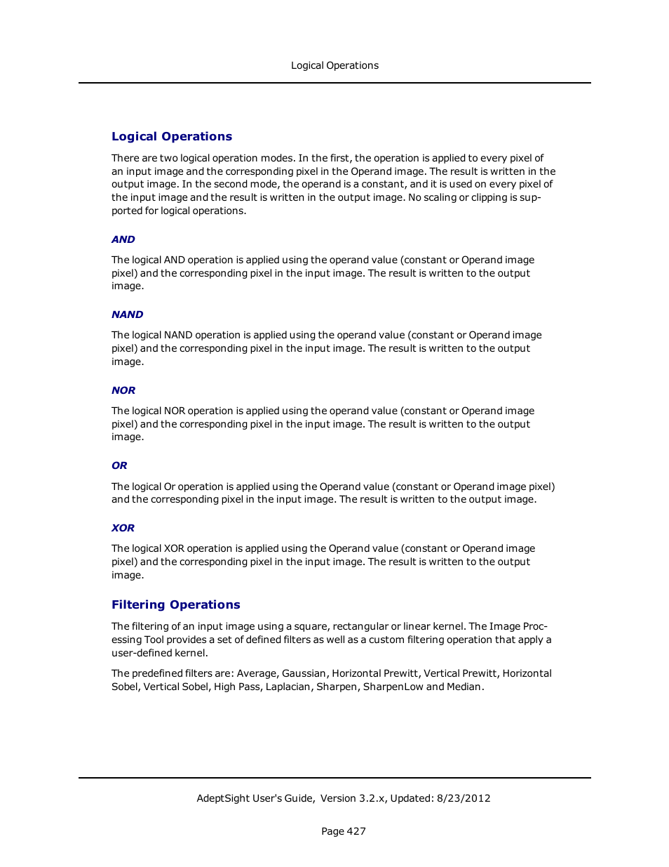 Logical operations, Filtering operations | Adept AdeptSight User Guide User Manual | Page 427 / 646