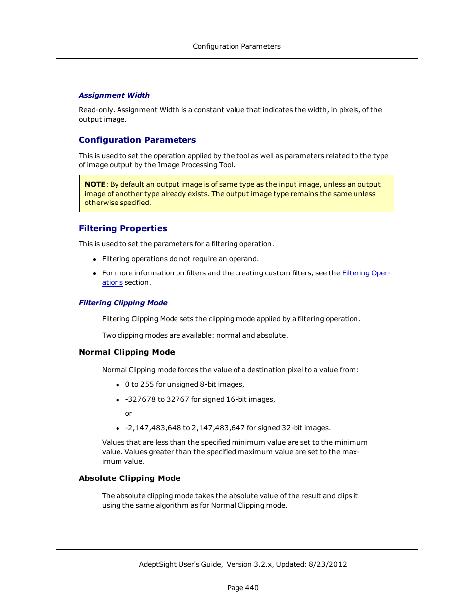 Configuration parameters, Filtering properties | Adept AdeptSight User Guide User Manual | Page 440 / 646