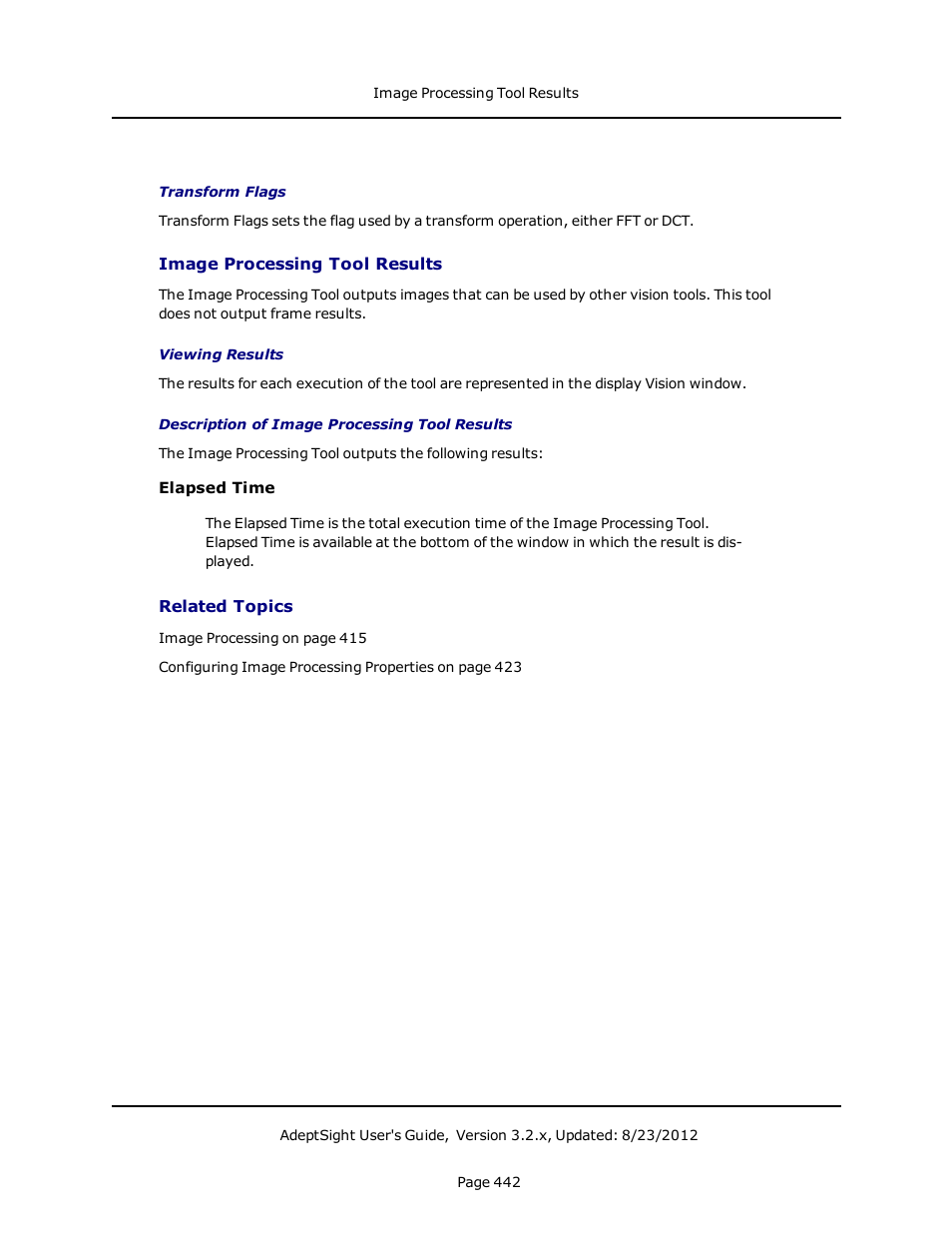 Image processing tool results, Related topics | Adept AdeptSight User Guide User Manual | Page 442 / 646