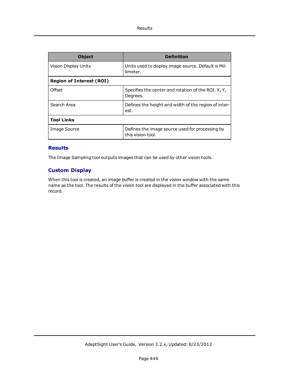 Results, Custom display | Adept AdeptSight User Guide User Manual | Page 444 / 646