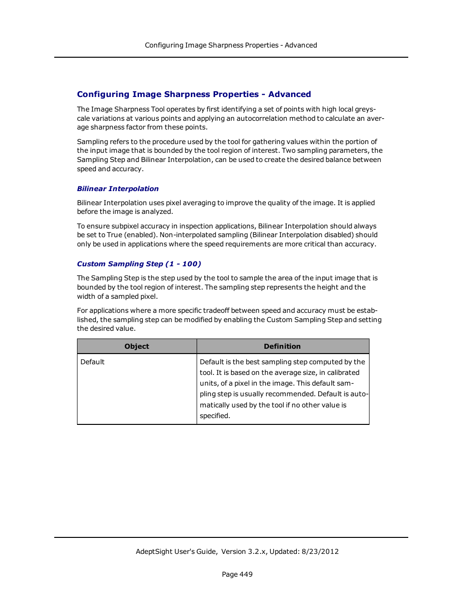 Configuring image sharpness properties - advanced | Adept AdeptSight User Guide User Manual | Page 449 / 646