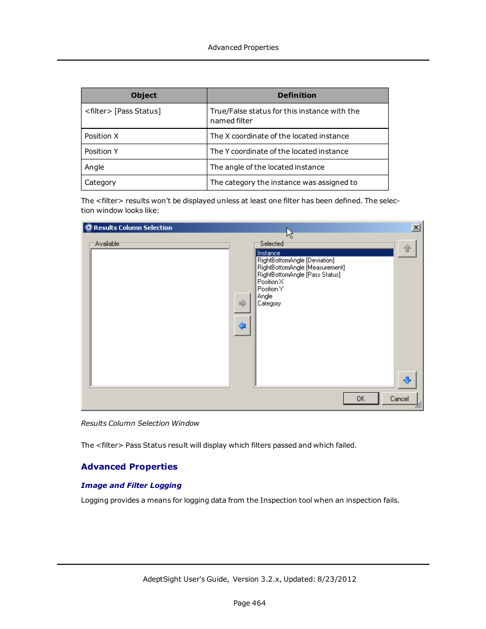 Advanced properties | Adept AdeptSight User Guide User Manual | Page 464 / 646