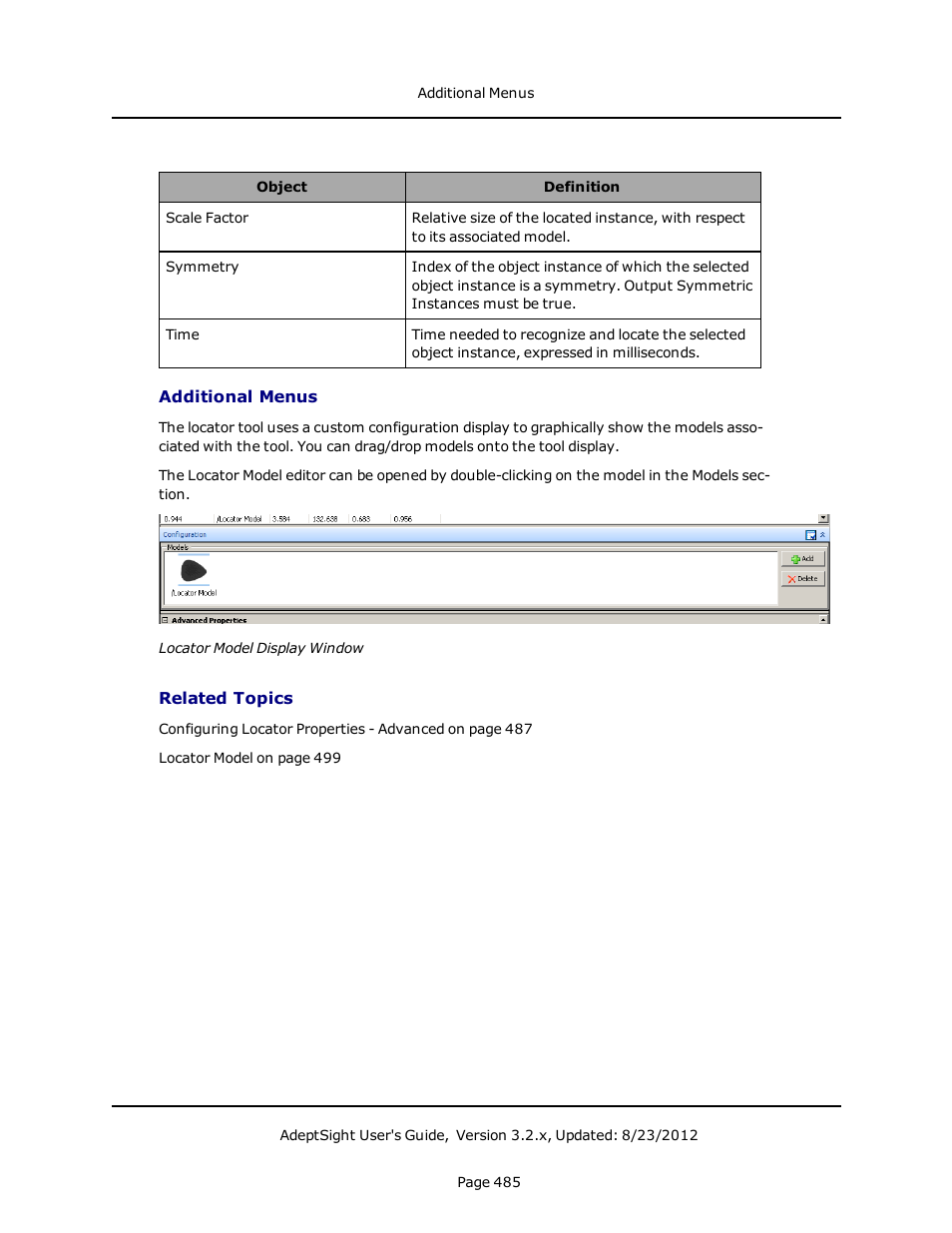 Additional menus, Related topics | Adept AdeptSight User Guide User Manual | Page 485 / 646