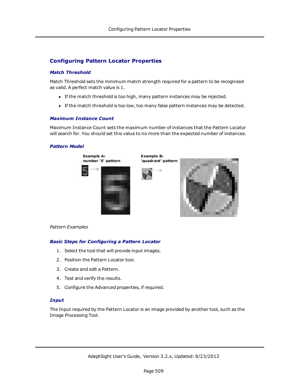 Configuring pattern locator properties | Adept AdeptSight User Guide User Manual | Page 509 / 646