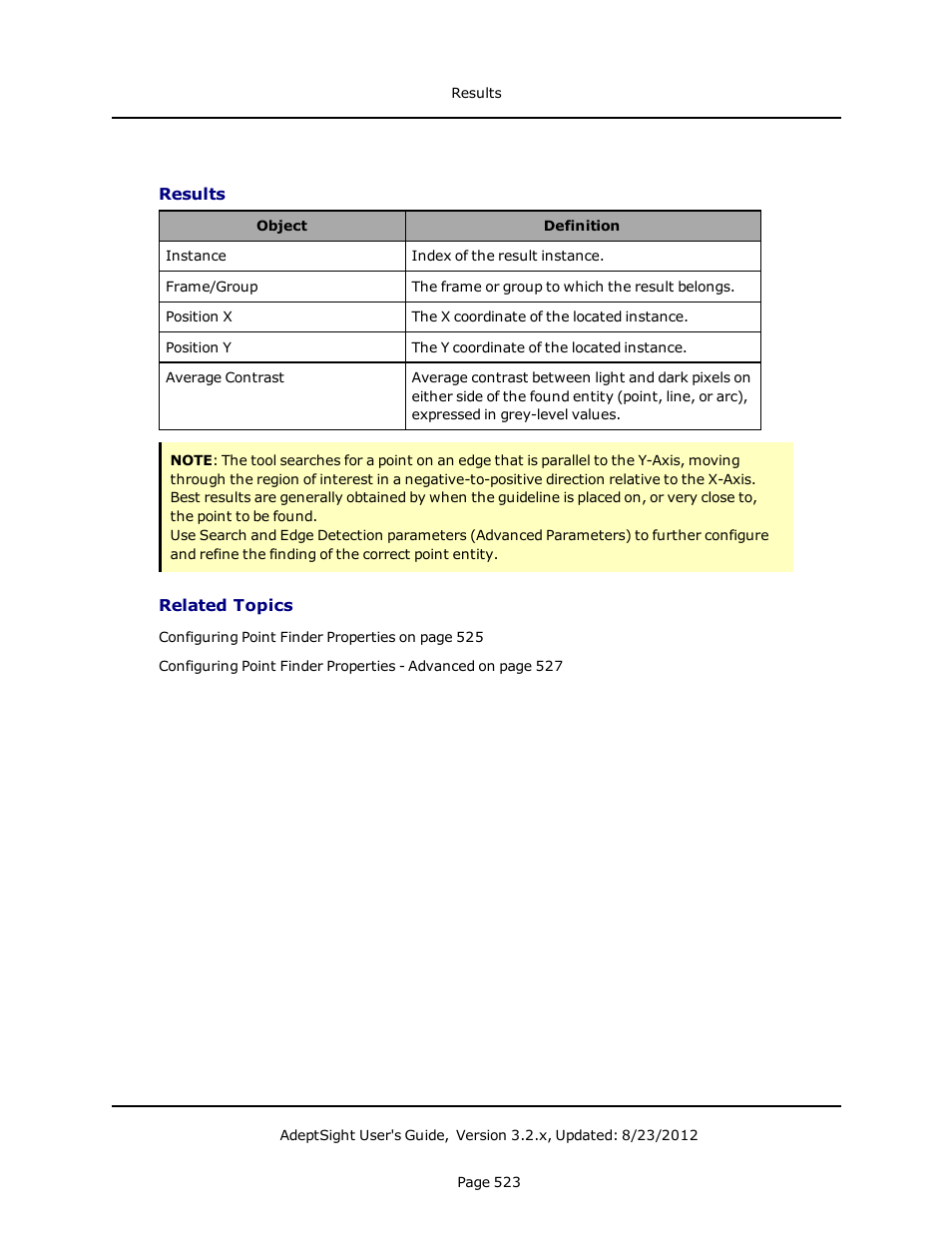 Results, Related topics | Adept AdeptSight User Guide User Manual | Page 523 / 646