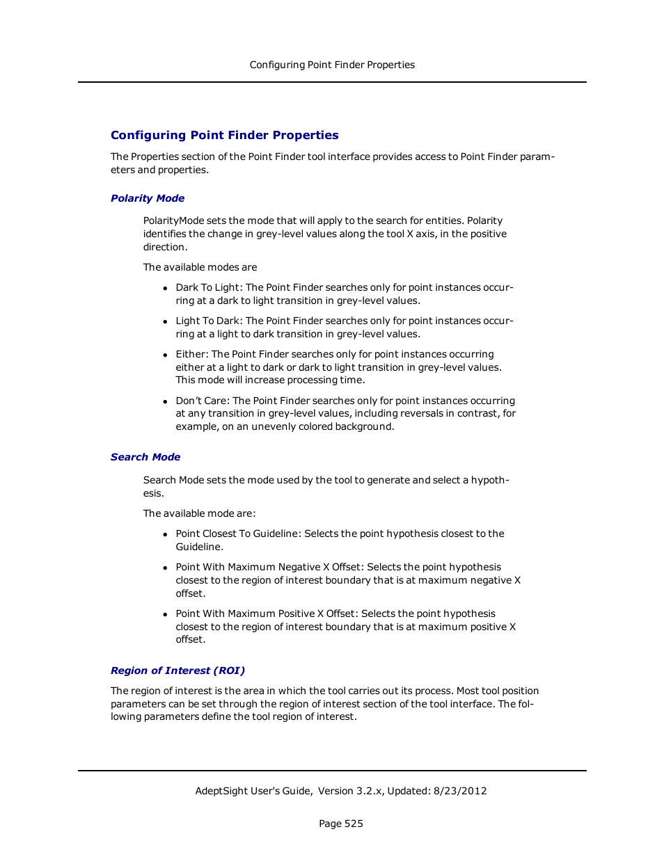 Configuring point finder properties | Adept AdeptSight User Guide User Manual | Page 525 / 646