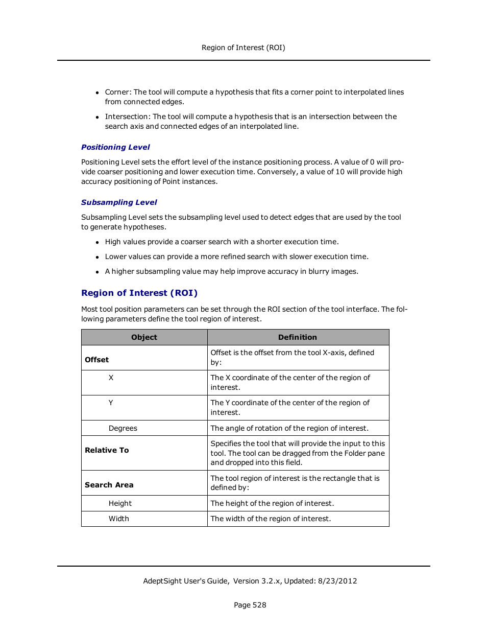 Region of interest (roi), Offset, Relative to | Search area | Adept AdeptSight User Guide User Manual | Page 528 / 646