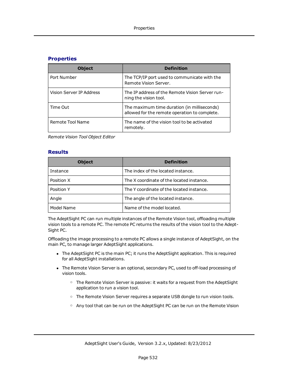 Properties, Results | Adept AdeptSight User Guide User Manual | Page 532 / 646