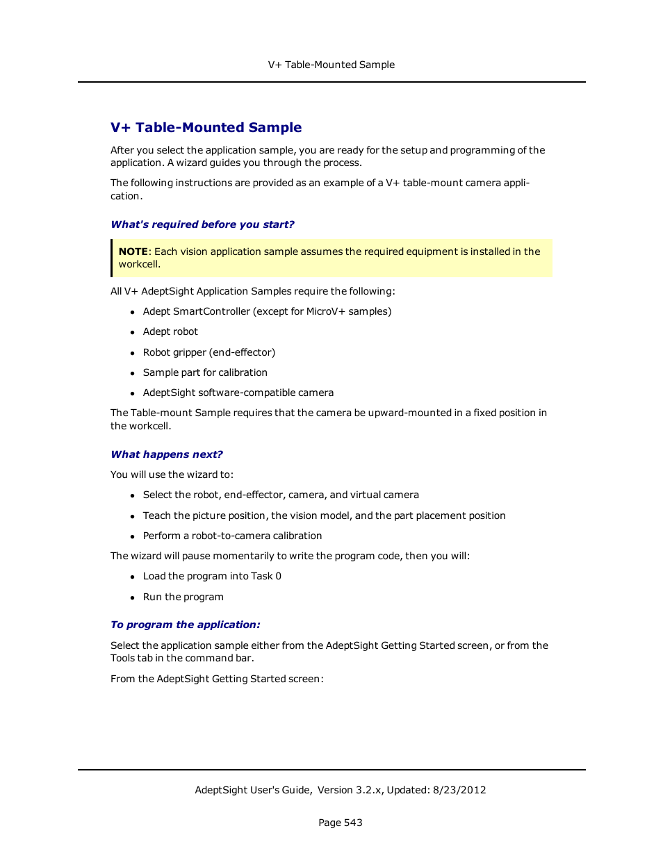 V+ table-mounted sample | Adept AdeptSight User Guide User Manual | Page 543 / 646