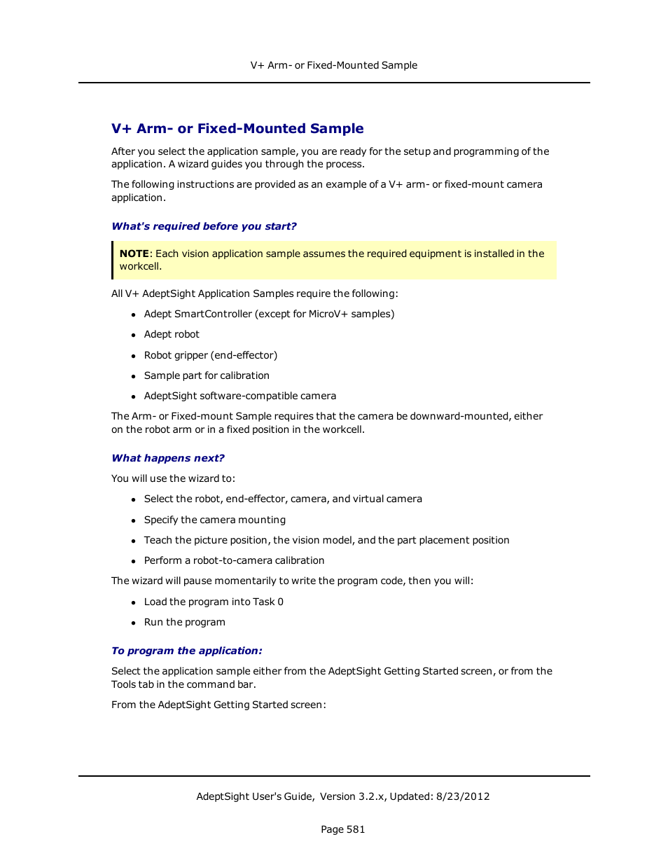 V+ arm- or fixed-mounted sample | Adept AdeptSight User Guide User Manual | Page 581 / 646