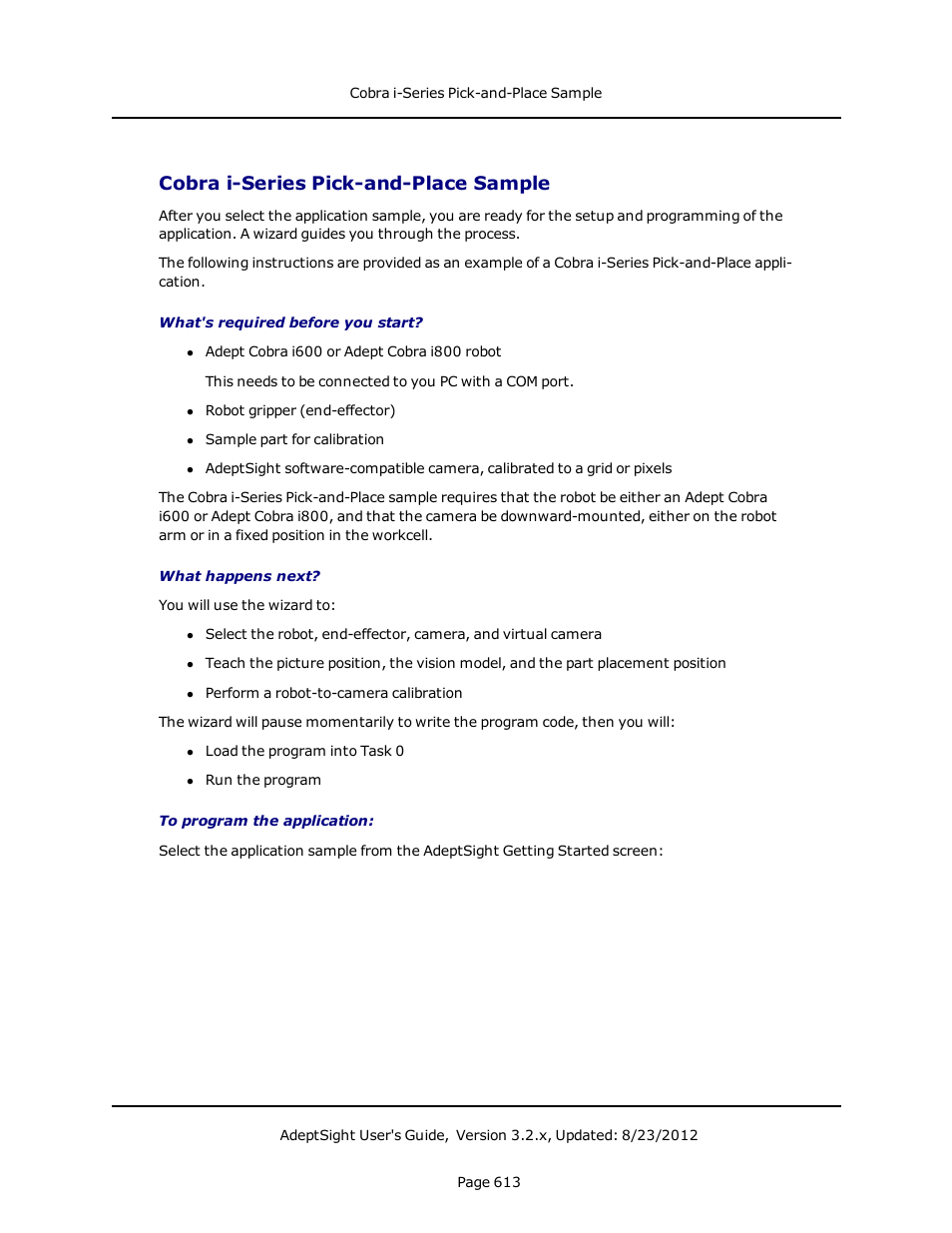 Cobra i-series pick-and-place sample | Adept AdeptSight User Guide User Manual | Page 613 / 646