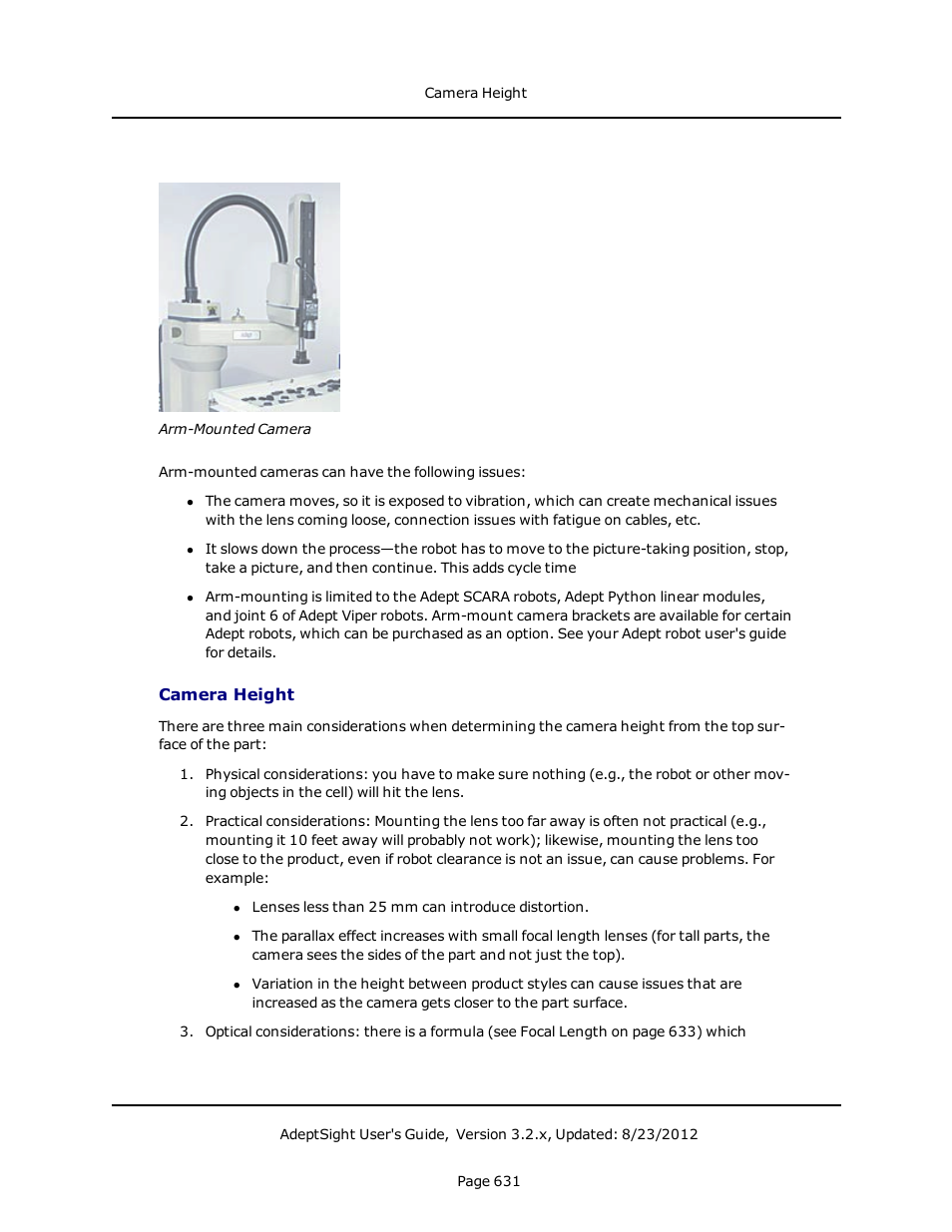 Camera height | Adept AdeptSight User Guide User Manual | Page 631 / 646