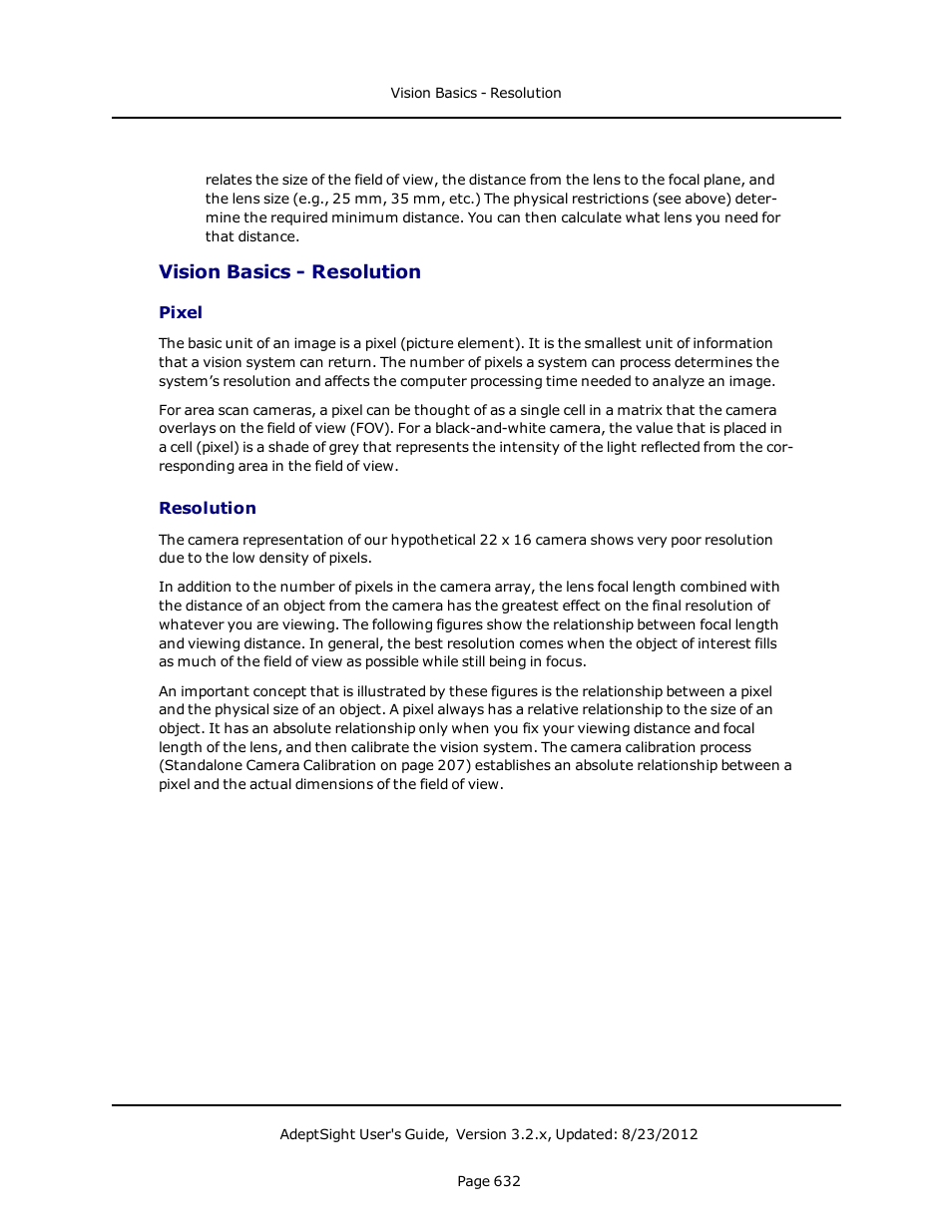 Vision basics - resolution, Pixel, Resolution | Adept AdeptSight User Guide User Manual | Page 632 / 646