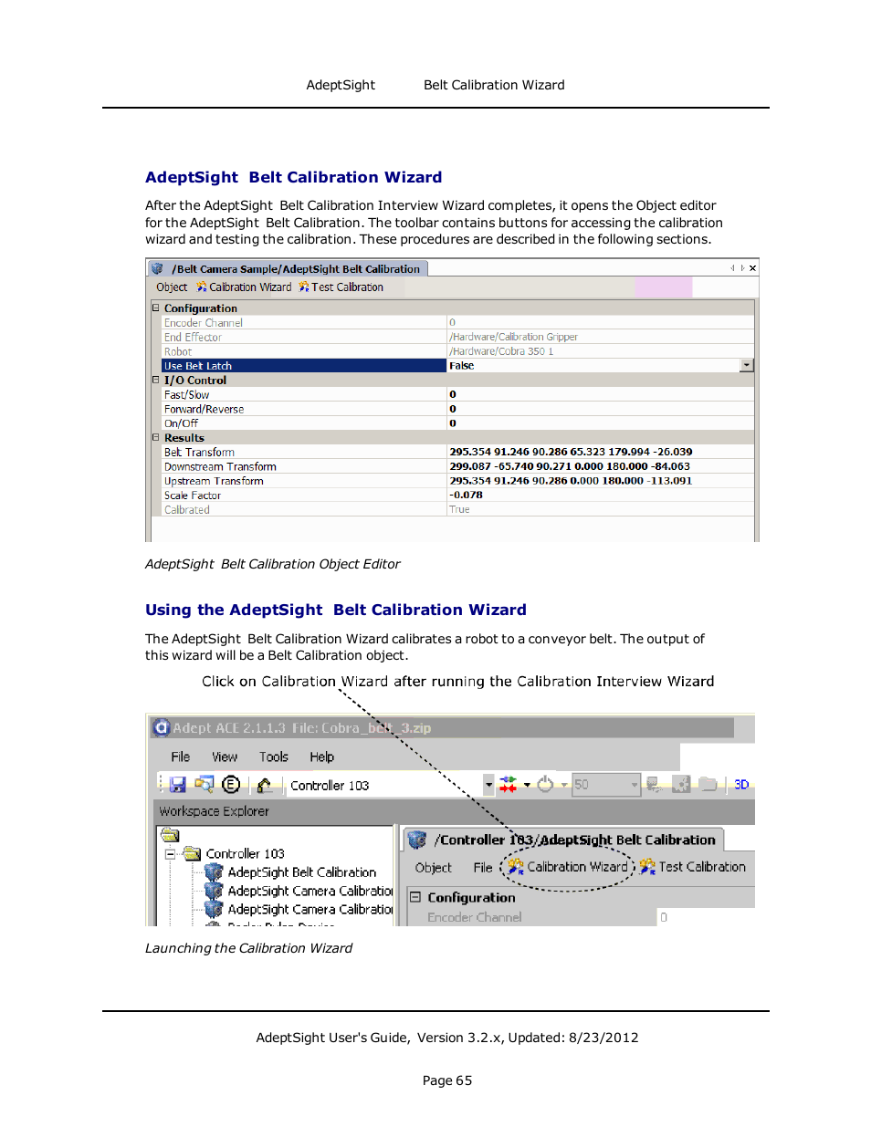 Adeptsight belt calibration wizard, Using the adeptsight belt calibration wizard | Adept AdeptSight User Guide User Manual | Page 65 / 646