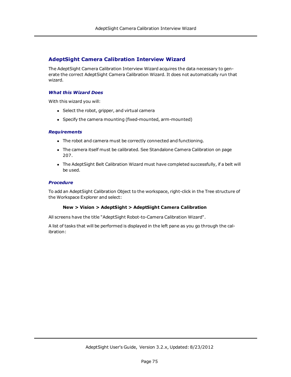 Adeptsight camera calibration interview wizard | Adept AdeptSight User Guide User Manual | Page 75 / 646