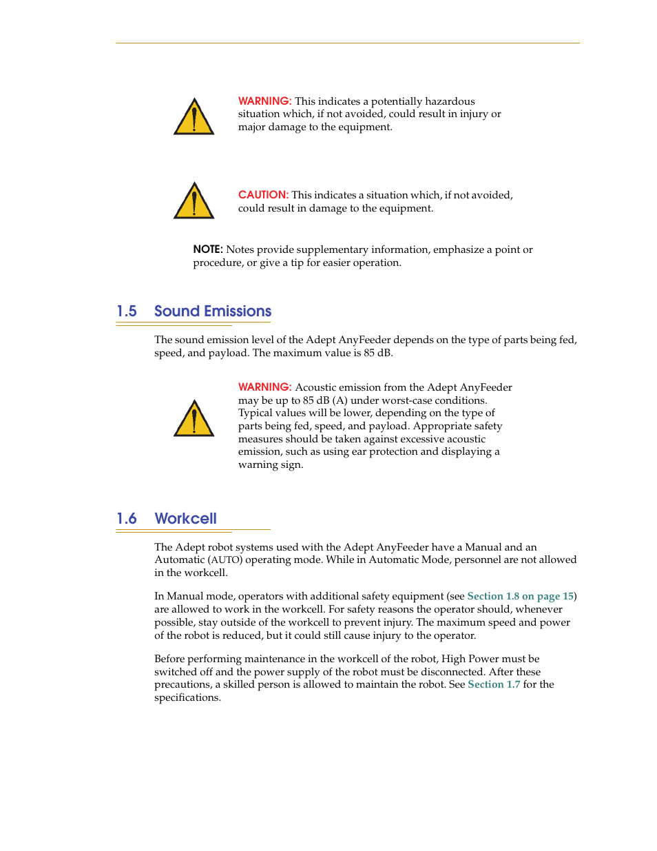 5 sound emissions, 6 workcell | Adept AnyFeeder User Manual | Page 13 / 68