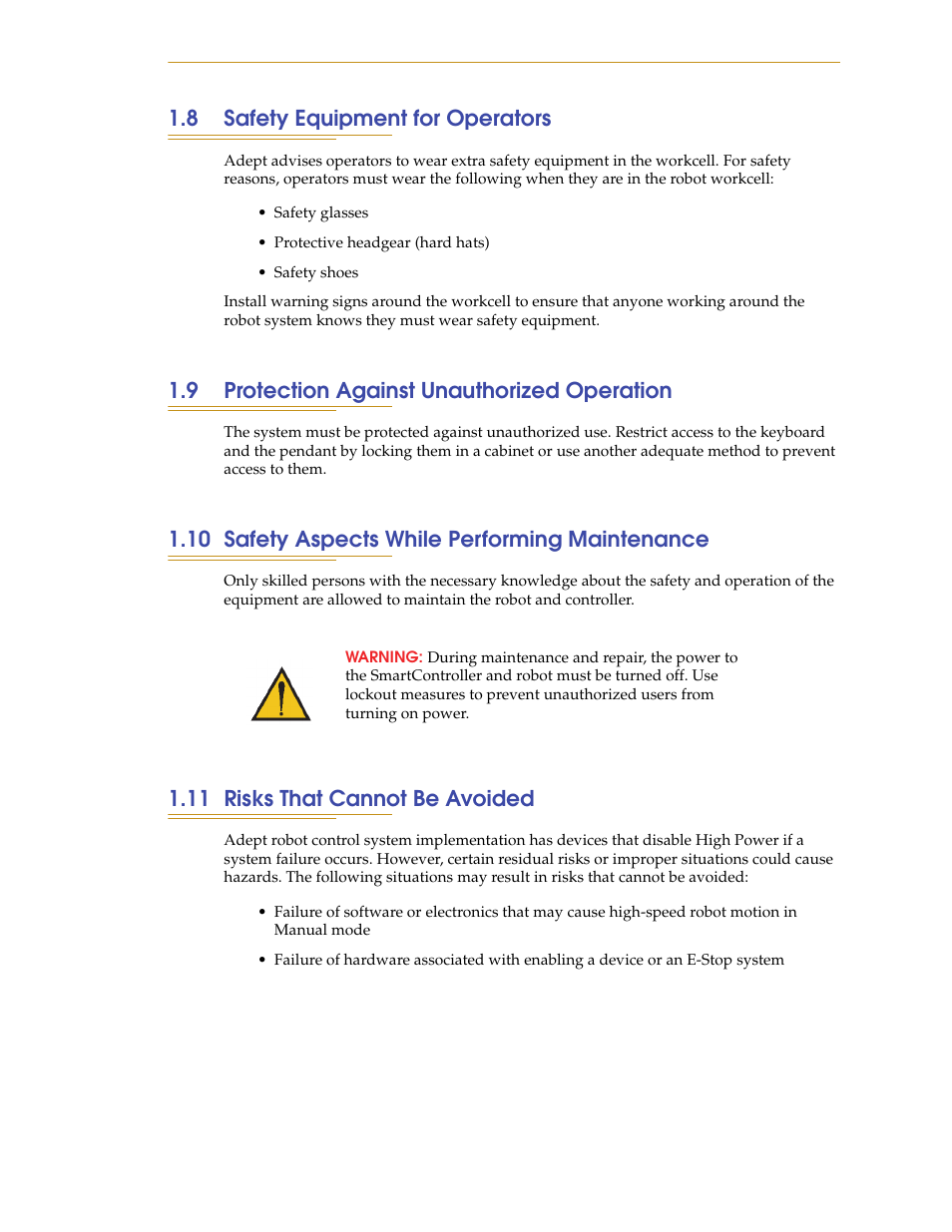 8 safety equipment for operators, 9 protection against unauthorized operation, 10 safety aspects while performing maintenance | 11 risks that cannot be avoided | Adept AnyFeeder User Manual | Page 15 / 68