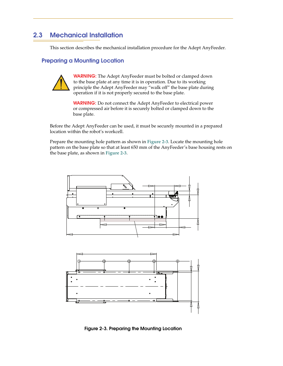 3 mechanical installation, Preparing a mounting location, Figure 2-3. preparing the mounting location | Adept AnyFeeder User Manual | Page 22 / 68