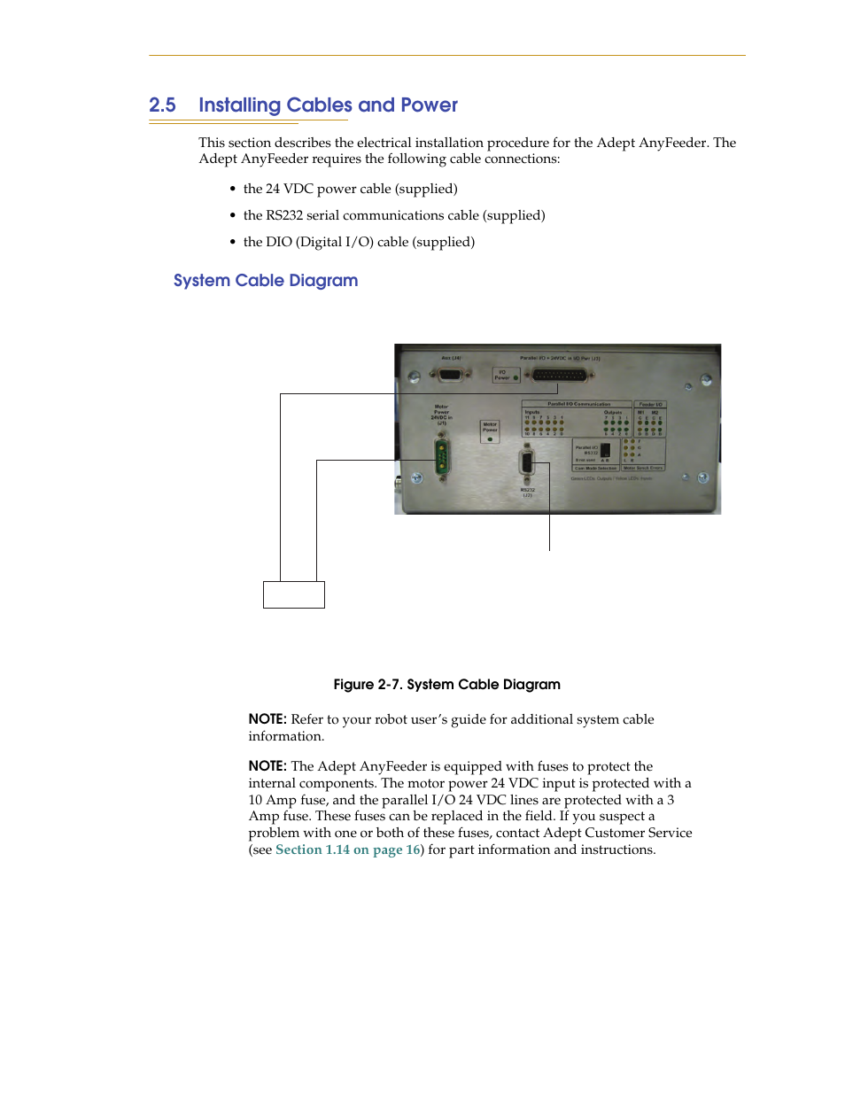 5 installing cables and power, System cable diagram, Figure 2-7. system cable diagram | Adept AnyFeeder User Manual | Page 25 / 68