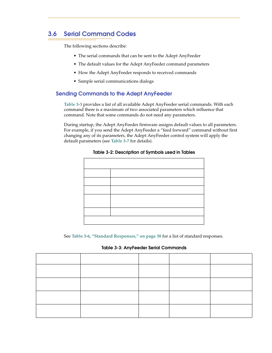 6 serial command codes, Sending commands to the adept anyfeeder | Adept AnyFeeder User Manual | Page 33 / 68