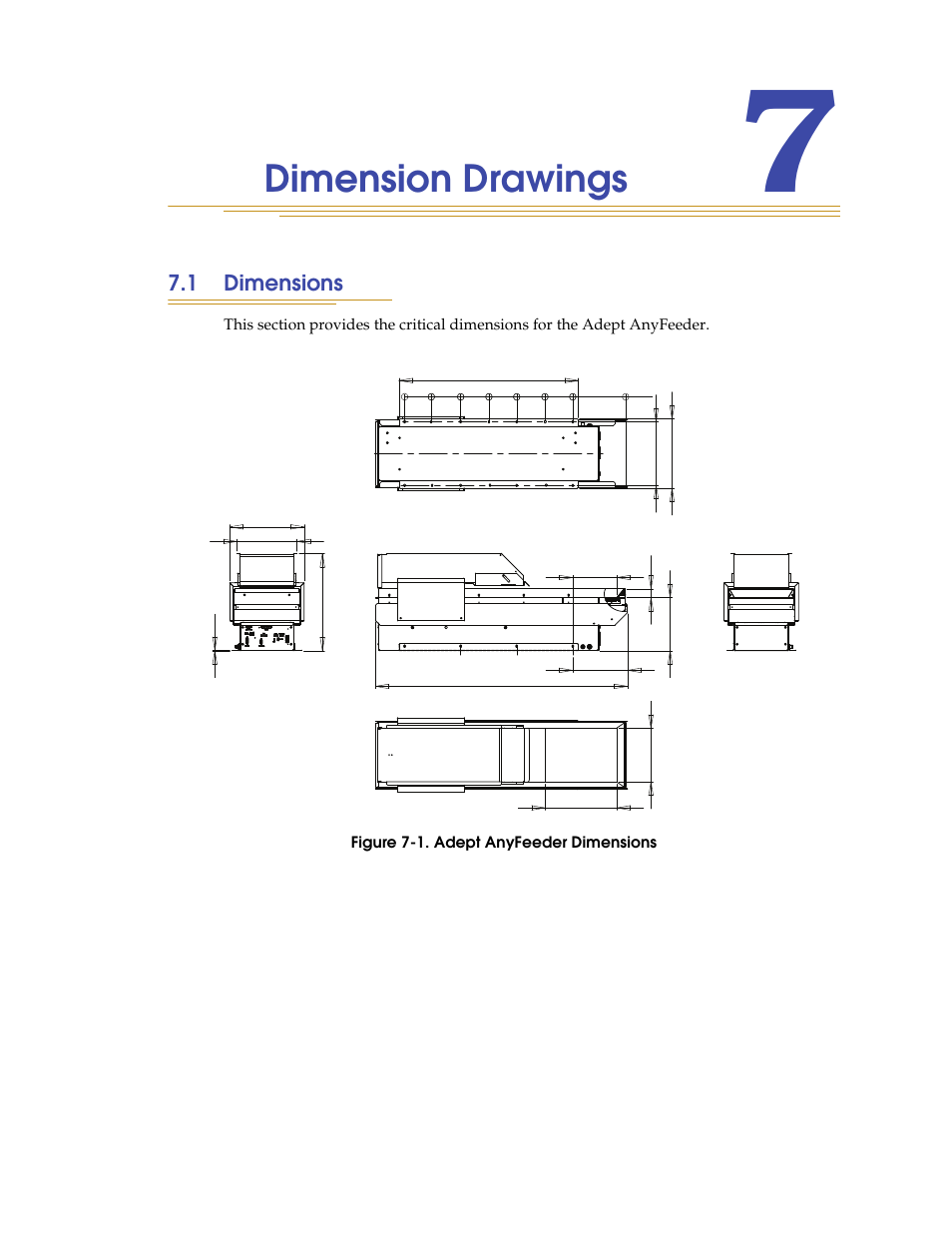 Dimension drawings, 1 dimensions, Figure 7-1. adept anyfeeder dimensions | Adept AnyFeeder User Manual | Page 55 / 68