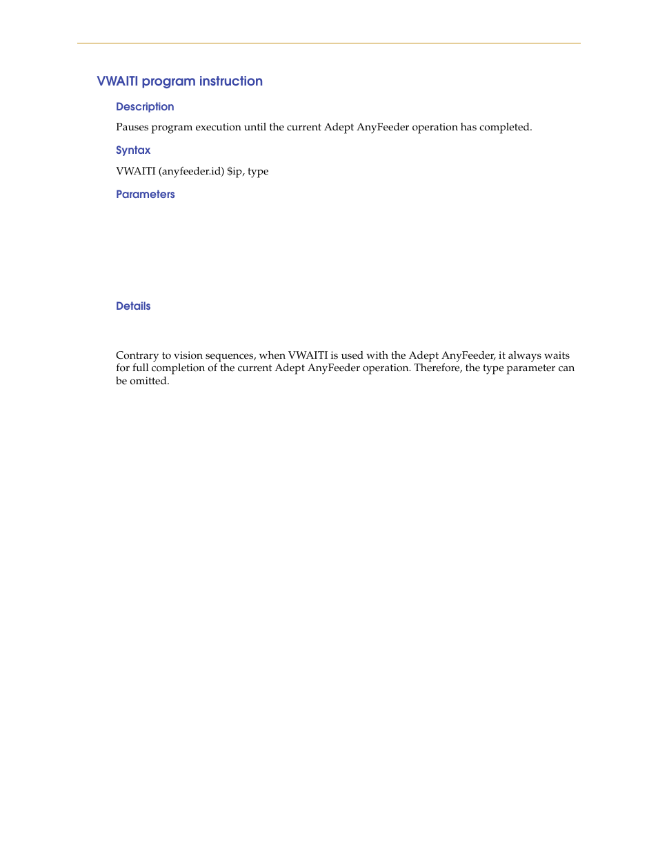 Vwaiti program instruction | Adept AnyFeeder User Manual | Page 61 / 68