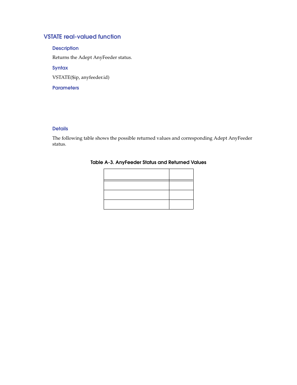 Vstate real-valued function | Adept AnyFeeder User Manual | Page 62 / 68