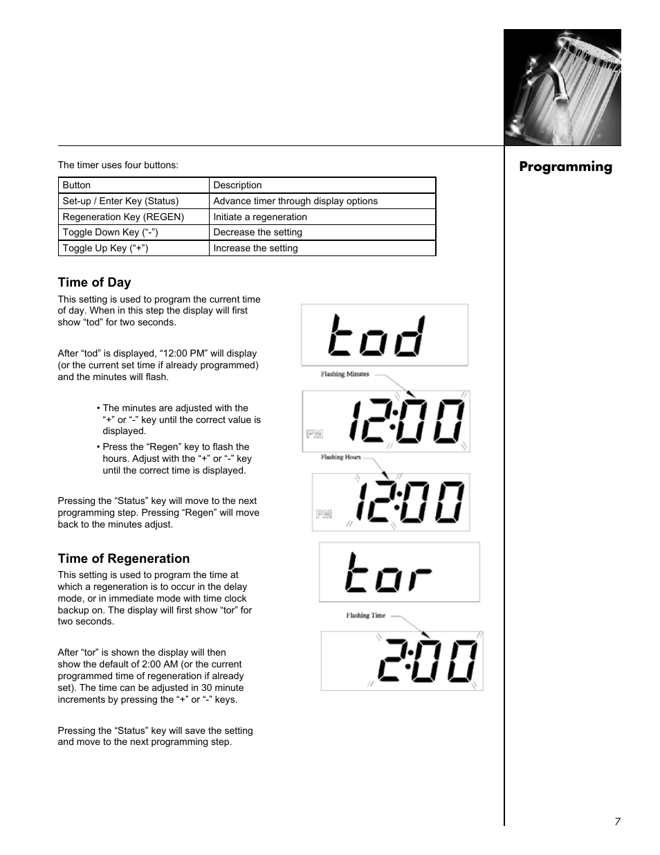 Programming, Time of day, Time of regeneration | Culligan Medallist Plus Series User Manual | Page 7 / 21