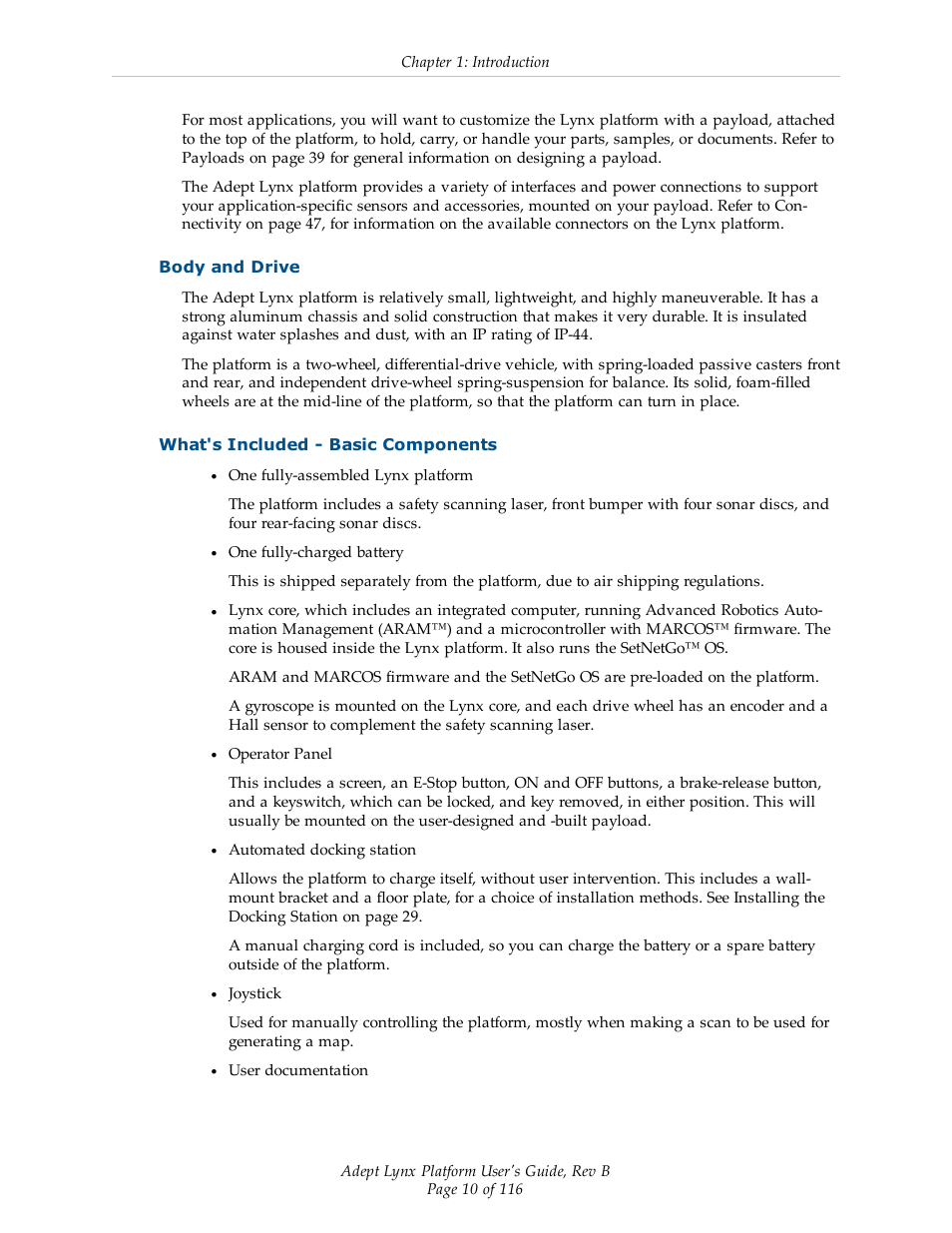 Body and drive, What's included - basic components | Adept Lynx Platform User Manual | Page 10 / 116