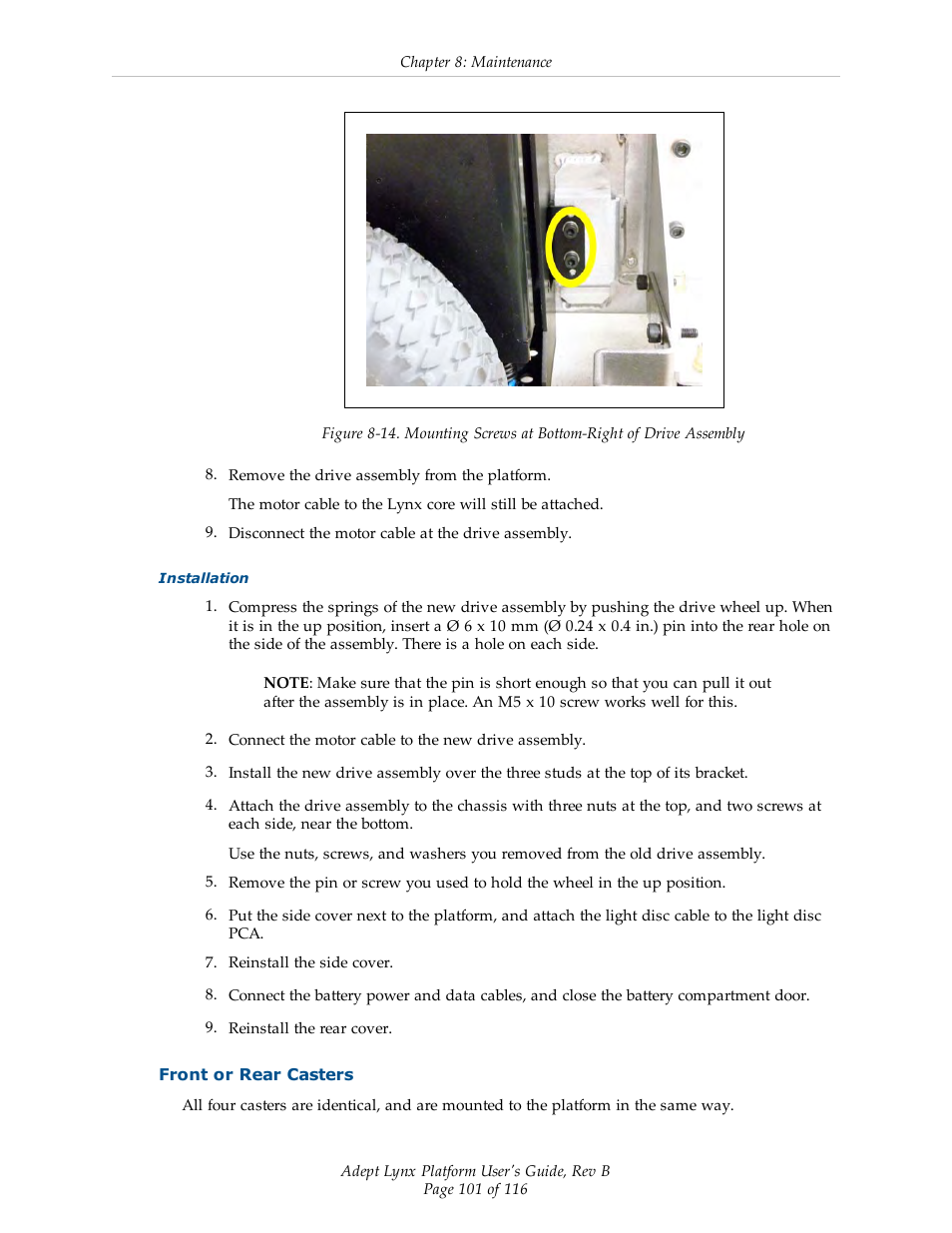 Front or rear casters | Adept Lynx Platform User Manual | Page 101 / 116