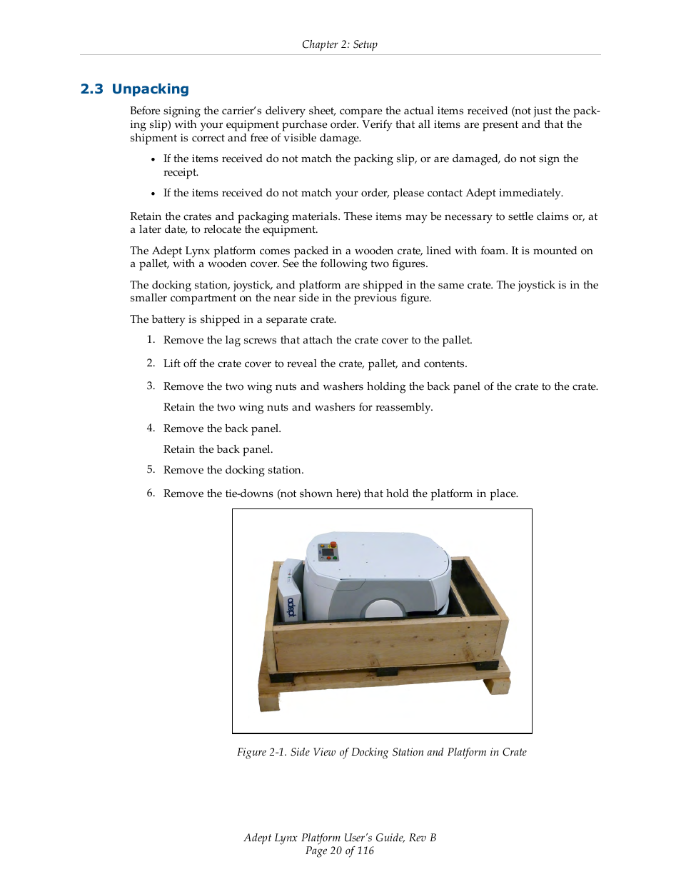 3 unpacking | Adept Lynx Platform User Manual | Page 20 / 116