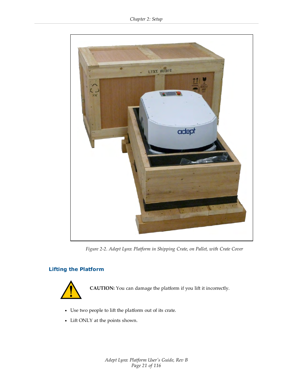 Lifting the platform | Adept Lynx Platform User Manual | Page 21 / 116