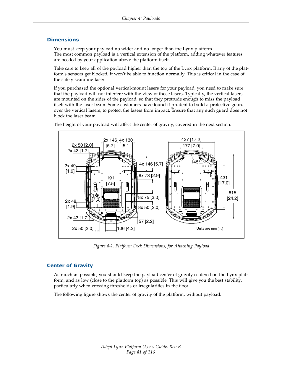 Dimensions, Center of gravity | Adept Lynx Platform User Manual | Page 41 / 116