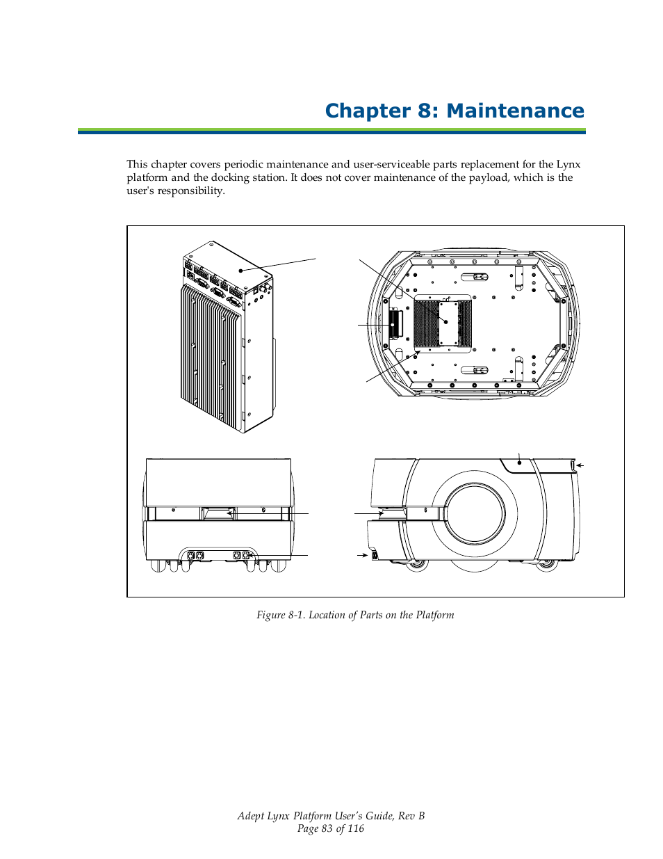 Chapter 8: maintenance, Figure 8-1. location of parts on the platform | Adept Lynx Platform User Manual | Page 83 / 116