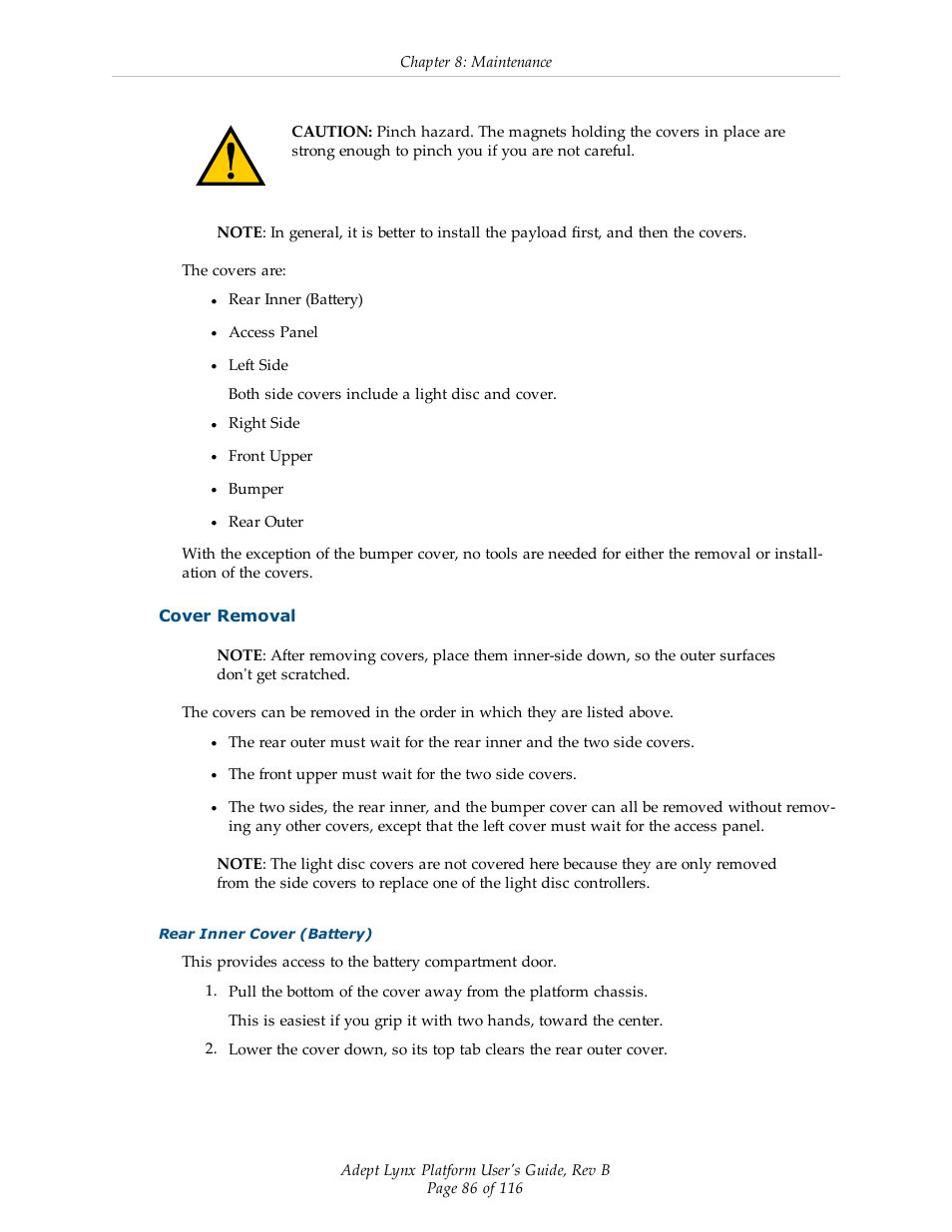 Cover removal | Adept Lynx Platform User Manual | Page 86 / 116